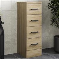 Oak Wood 4 Drawer Freestanding Bathroom Storage Unit - 250 x 300mm Cupboard