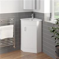 White Corner Vanity Unit with Basin - 585mm - Single Door Contemporary Bathroom