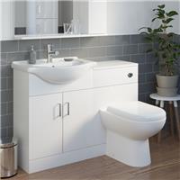 White Gloss Toilet & Vanity Unit with Basin - 1150mm Modern Bathroom Storage