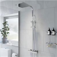 Square Thermostatic Bar Mixer Shower Rainfall Fixed Head Square Silver Chrome