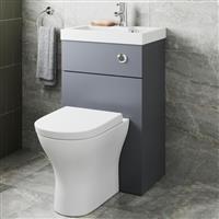 2 in 1 Back to Wall Toilet & Basin Combination Unit Grey Gloss W50cm Dual Flush