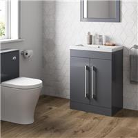 Grey Gloss Freestanding Vanity Unit with Basin - 600mm Modern Bathroom