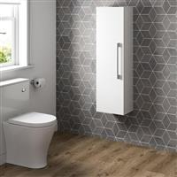 Artis Breeze White Gloss Wall Hung Tall Bathroom Storage Cabinet - 1200 x 350mm