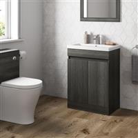 Grey Wood Freestanding Vanity Unit with Basin - 600mm - Doors Modern Bathroom
