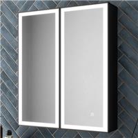 LED Black Aluminium Mirror Cabinet Demister Pad & Shaver Socket 700x600mm