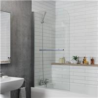 Curved Edge Bath Shower Screen with Towel Rail 800mm 6mm Glass Thickness Chrome