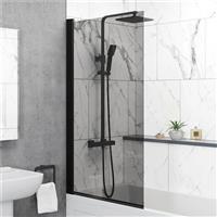 Square Bath Shower Screen 800mm - Black Glass 6mm Glass Thickness Bathroom