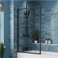 Square Fixed Bath Shower Screen 800mm - Matt Black 6mm Glass Thickness