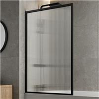 Square Framed Fluted Bath Shower Screen 800mm - 6mm Glass Thickness Black