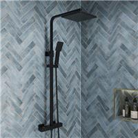 Thermostatic Square Bar Mixer Shower with Adjustable & Fixed Head Black