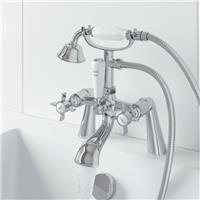 Bath Shower Mixer Tap Chrome Brass Traditional Deck Mounted Cross Handle