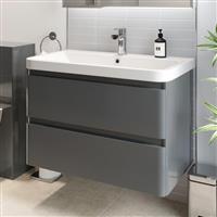 Grey Gloss Wall Hung Vanity Unit & Basin - 800mm Width Modern Bathroom Storage