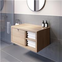 Wood Wall Hung Countertop Vanity Unit w/o Basin 800mm RH Shelves Modern Bathroom