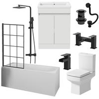 Complete Bathroom Suite Black Bath Shower Screen Vanity Basin Toilet Taps 1700mm