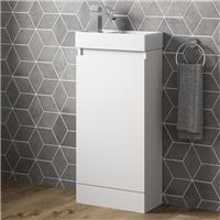 Gloss White Floor Standing 400mm Slim Vanity Unit Basin Sink Cloakroom Bathroom