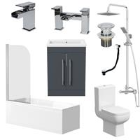 Complete Bathroom Suite 1700 Bath Screen WC Toilet Vanity Basin Taps Shower Grey