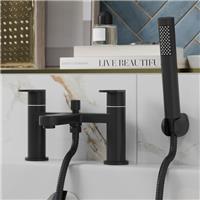 Modern Bathroom Bath Shower Mixer Tap Hose Handset Twin Lever Handle Black
