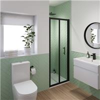 760mm Bathroom Bi Fold Shower Door Walk In Enclosure Black Framed 6mm Safety Gla