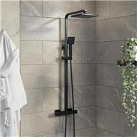 Thermostatic Mixer Shower Bathroom Square Rainfall Dual Head Handset Matt Black