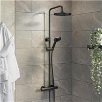 Thermostatic Mixer Shower Bathroom Round Rainfall Dual Head Handset Matt Black
