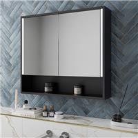 LED Black Aluminium Mirror Cabinet Demister Pad & Shaver Socket 700x800mm