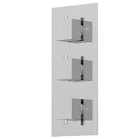 Square Thermostatic Mixer Shower Valve - Concealed Triple Outlet Silver, Chrome