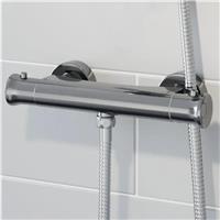 Round Thermostatic Bar Mixer Shower Valve - Bottom Outlet Silver, Chrome