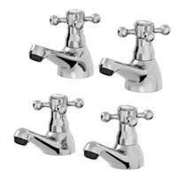 Traditional Brass Basin Tap Set Chrome Finish Bathroom Cross Handle