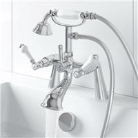 Bath Shower Mixer Tap Chrome Brass Bathroom Traditional Deck Mount Lever Handle