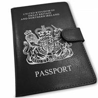 Passport Holder in Black with Credit Card and Cash Pockets Snap Lock Secure