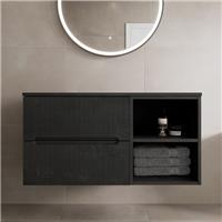 1000mm Bathroom Vanity Unit Black Countertop Wall Hung Fluted Black Unit