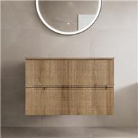 800mm Bathroom Vanity Unit Countertop Wall Hung Unit Fluted Oak Fluted Unit