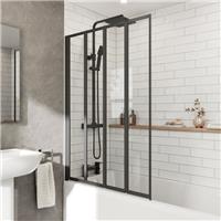 4 Folding Bath Shower Screen 1000mm Door Matt Black Four Panels Safety Glass 4mm