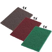 Abrasive Finishing Pads - 3 Pack, 1x Red, 1x Grey, 1x Green
