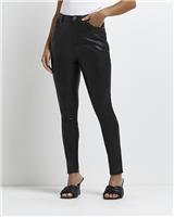 River Island Womens Black Polyurethane Skinny Trousers 8 XS Petite