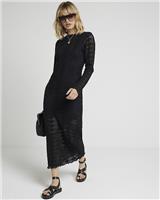 River Island Womens Black Maxi Bodycon Crochet Dress Size 6