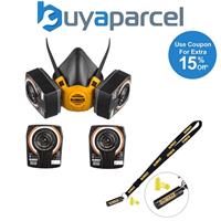 Dewalt A2P3 Medium Half Mask Respirator Face Mask + A2P3 Filters + Ear Plugs