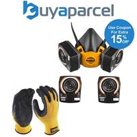 Dewalt A2P3 Medium Half Mask Respirator Face Mask + Extra A2P3 Filters + Gloves