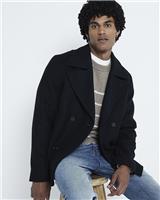 River Island Mens Black Poly blend Peacoat Coat Size S