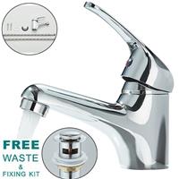Chrome Cloakroom Basin Mixer Tap Basin Sink Mono Bathroom Tap + Fixings + Waste