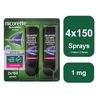 4 x Nicorette QuickMist Cool Berry 1mg Spray Mouth Spray - 8 Weeks* Bundle