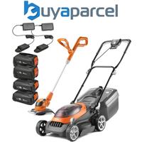 Flymo 36V UltraStore 340R Cordless Lawnmower 34cm Twin Grass Trimmer 4xBatteries