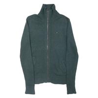 TOMMY HILFIGER Mens Cardigan Green High Neck Tight Knit M - M Regular