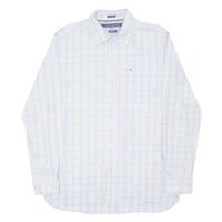 TOMMY HILFIGER 80s 2 ply Mens Shirt Blue Check Long Sleeve L - L Regular