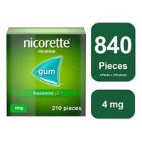 Nicorette Freshmint 4mg Gum 4 x 210 - 12 Weeks* Bundle Total Gum 840