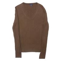 TOMMY HILFIGER Womens Jumper Brown V-Neck Cable Knit M - M Regular