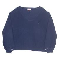 TOMMY HILFIGER Womens Jumper Blue V-Neck Tight Knit L - L Regular