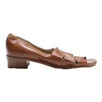 BALLY Peep Toe Heels Brown Leather Womens UK 5.5