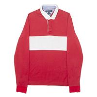 TOMMY HILFIGER Slim Fit Mens Polo Shirt Red Colourblock Long Sleeve M - M Regular