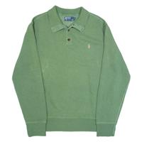 POLO RALPH LAUREN Mens Jumper Green Button Neck Tight Knit L - L Regular